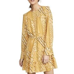 Ba&Sh Ophe Women's Mini Dress Size 0 Yellow Mustard Long Sleeve Tiered Fall